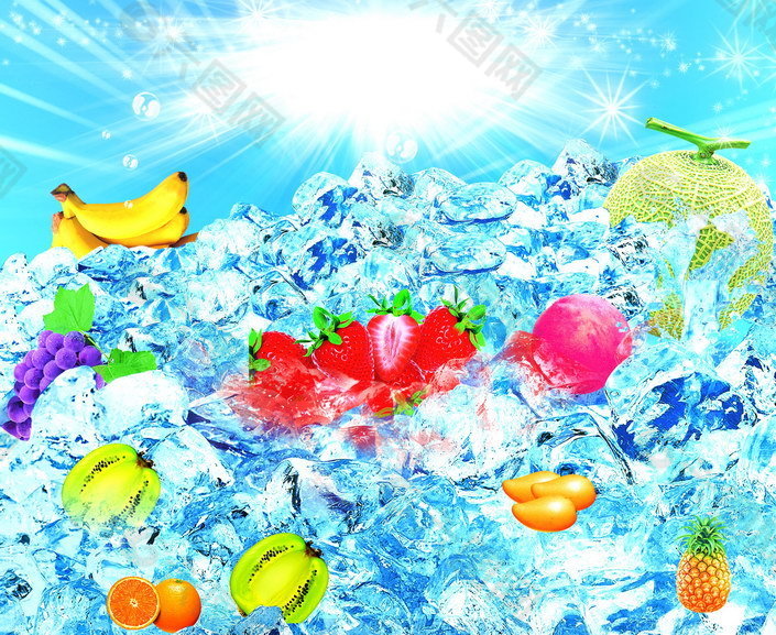 清凉冰晶夏季水果海报PSD分层素材