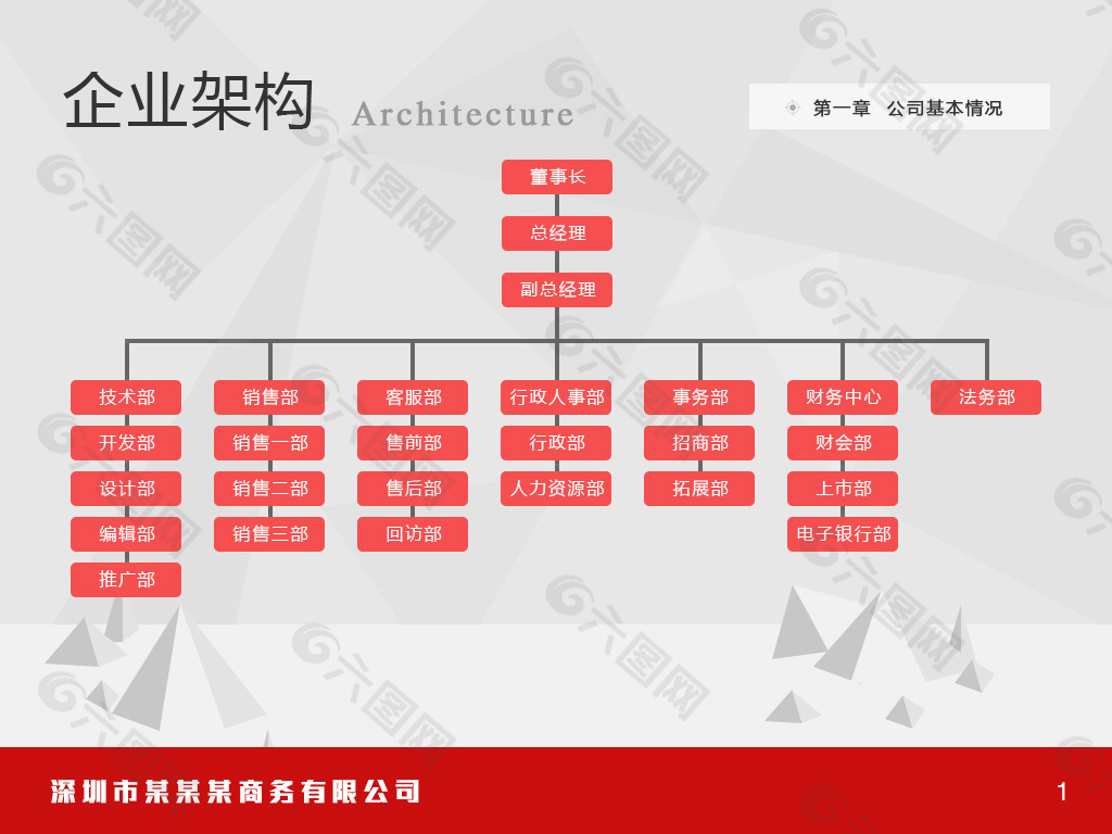 红色企业架构模板可当PPT