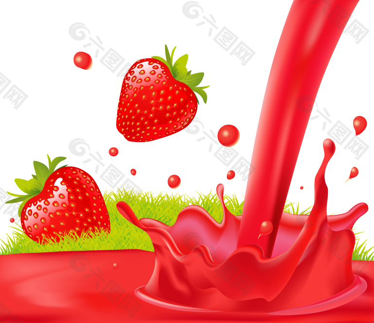新鲜草莓与草莓汁
