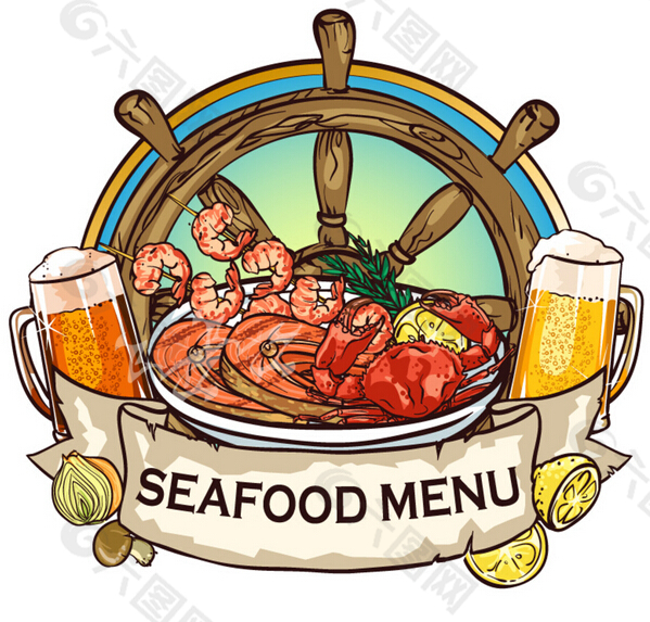 海鲜食物菜单设计矢量素材