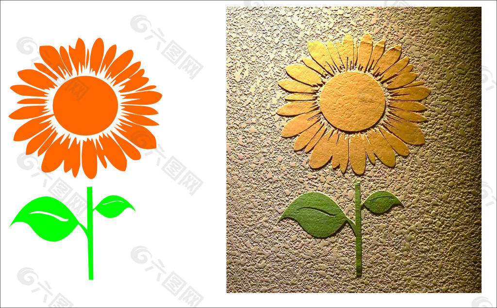 硅藻泥向日葵矢量刻花太阳花刻花矢量背景墙