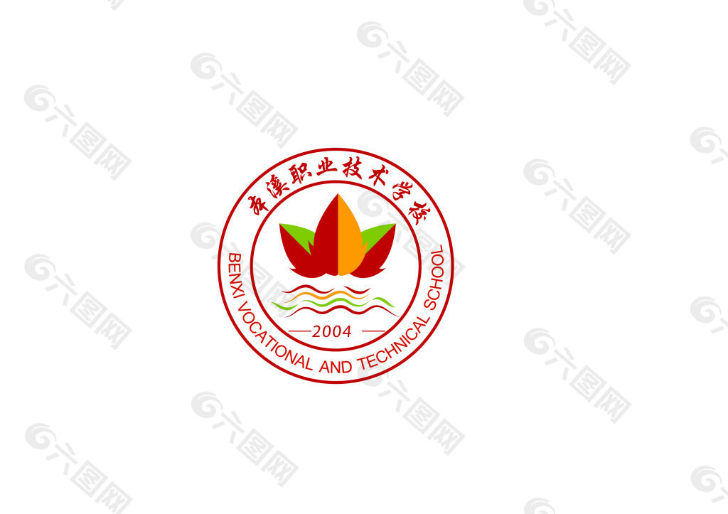 带有枫叶和水波的学校logo