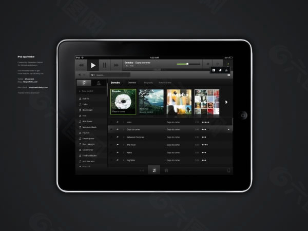 ipad音乐app界面设计素材