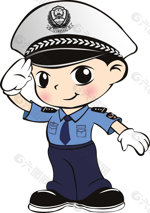 卡通警察敬礼图片