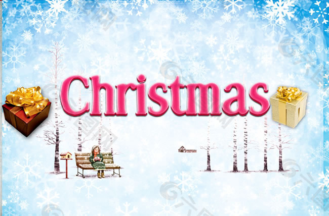 圣诞节梦幻雪景背景海报psd素材