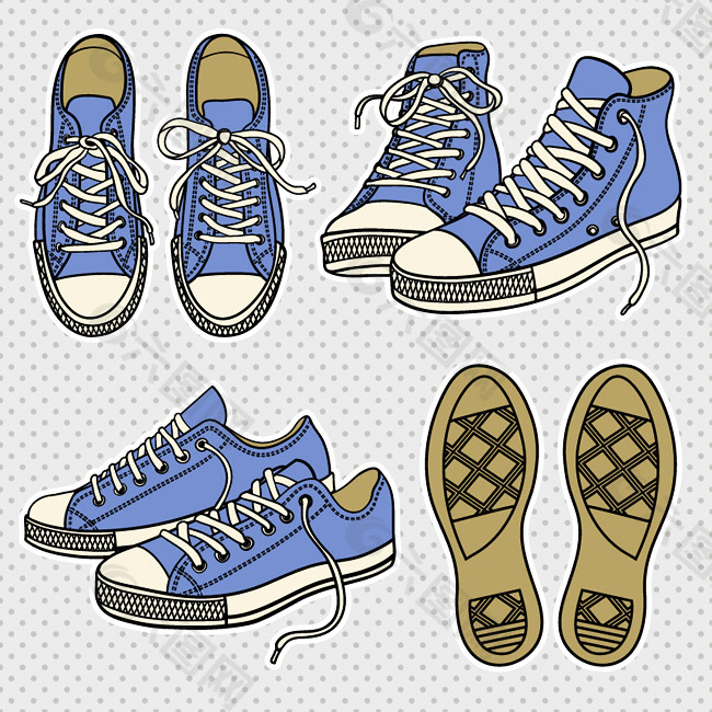 蓝色帆布鞋设计矢量素材