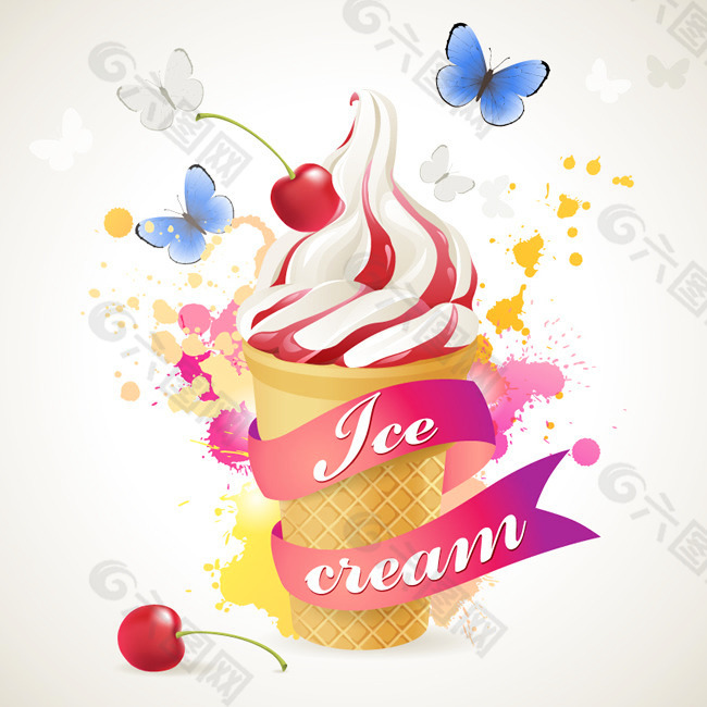蝴蝶冰淇淋插画矢量素材
