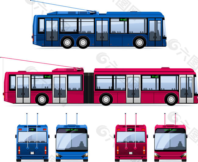 卡通公交电车设计矢量素材