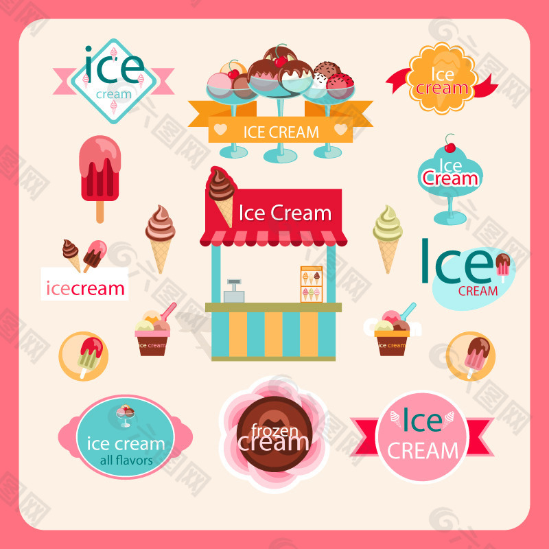 冰淇淋元素标签矢量素材