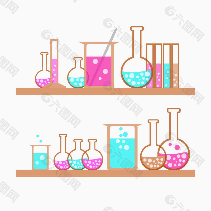 彩绘化学实验器皿矢量素材