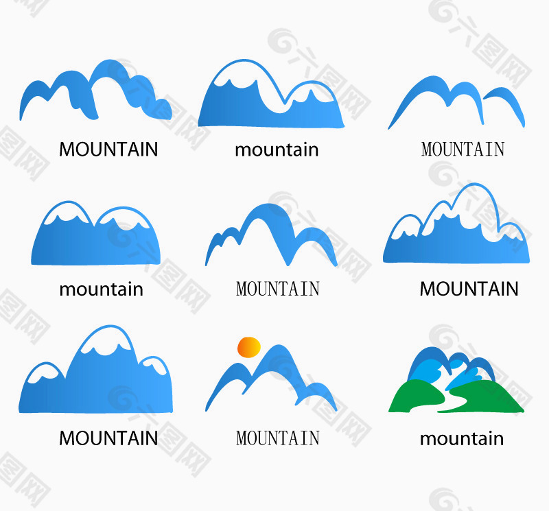 蓝色山峰标志设计矢量素材