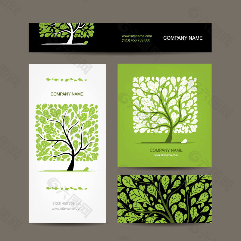 绿色树木商务卡片矢量素材