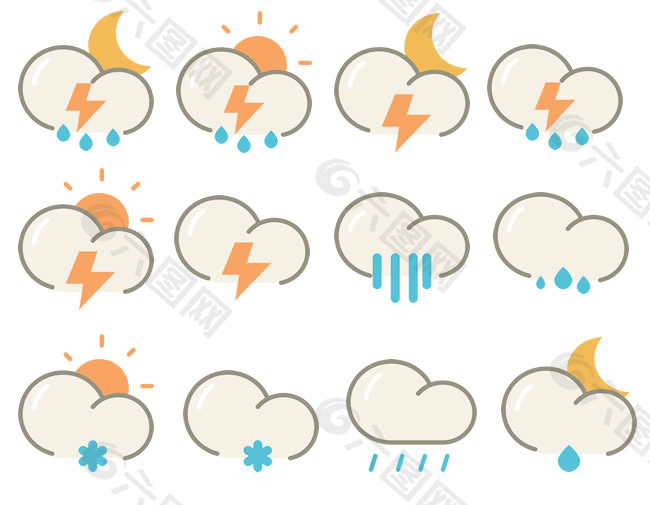 灰色调天气预报图标素材