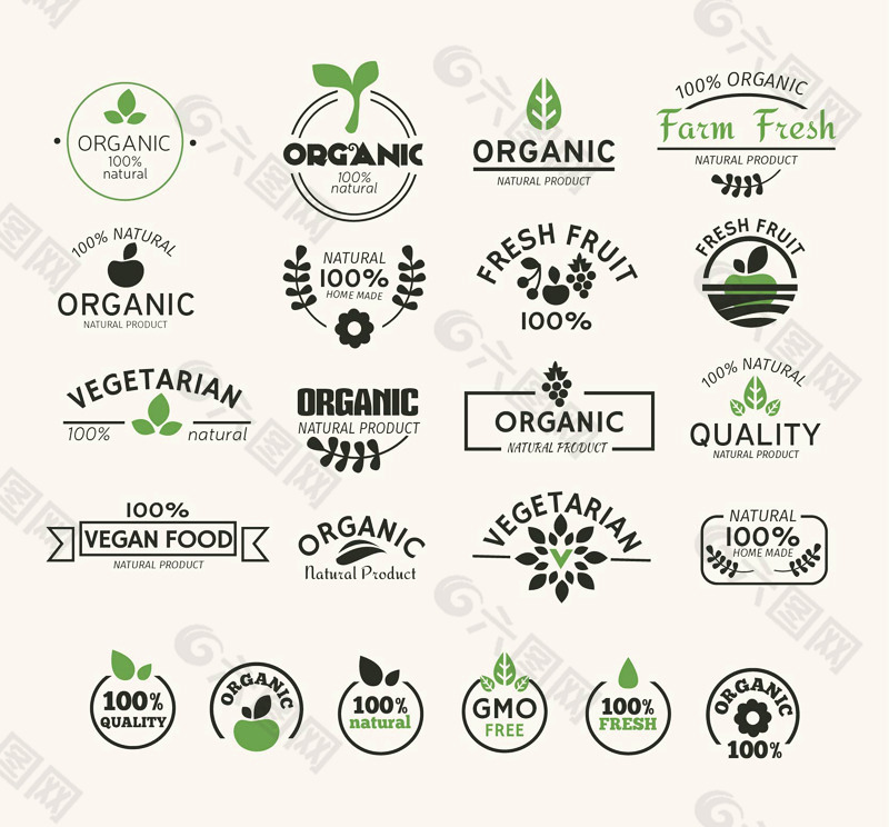 绿色天然食品标签矢量素材
