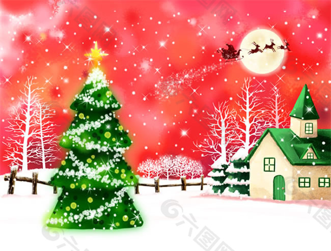 圣诞夜卡通雪景图片PSD素材