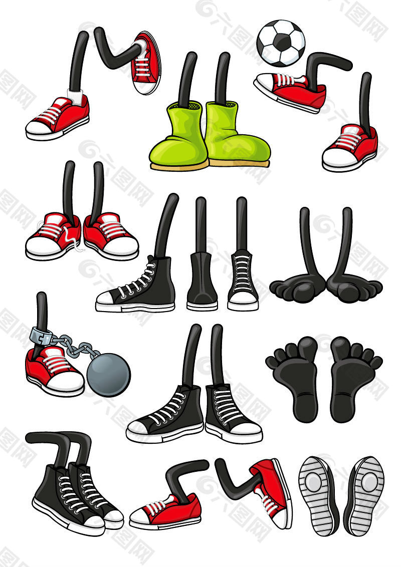 卡通人物鞋子设计矢量素材