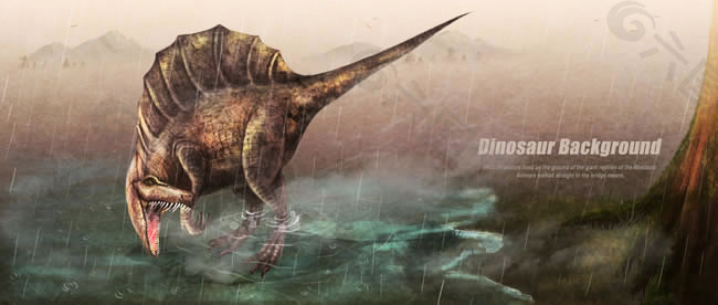 雨中的恐龙图片PSD分层素材
