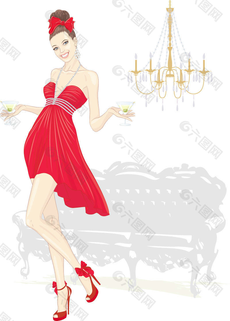 时尚红裙女郎矢量素材