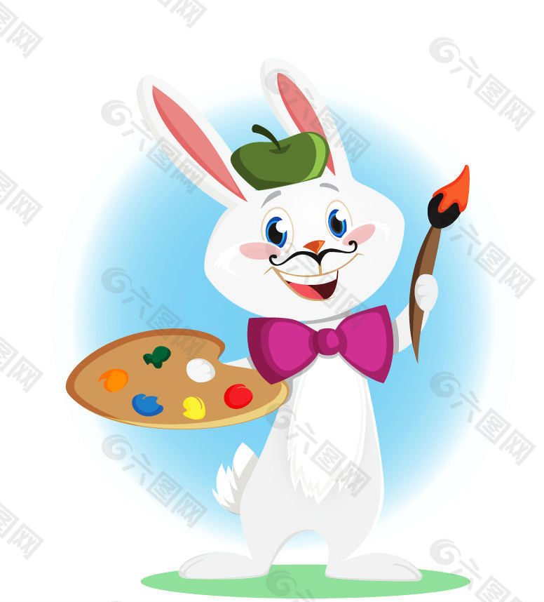 绘画的卡通兔子矢量素材