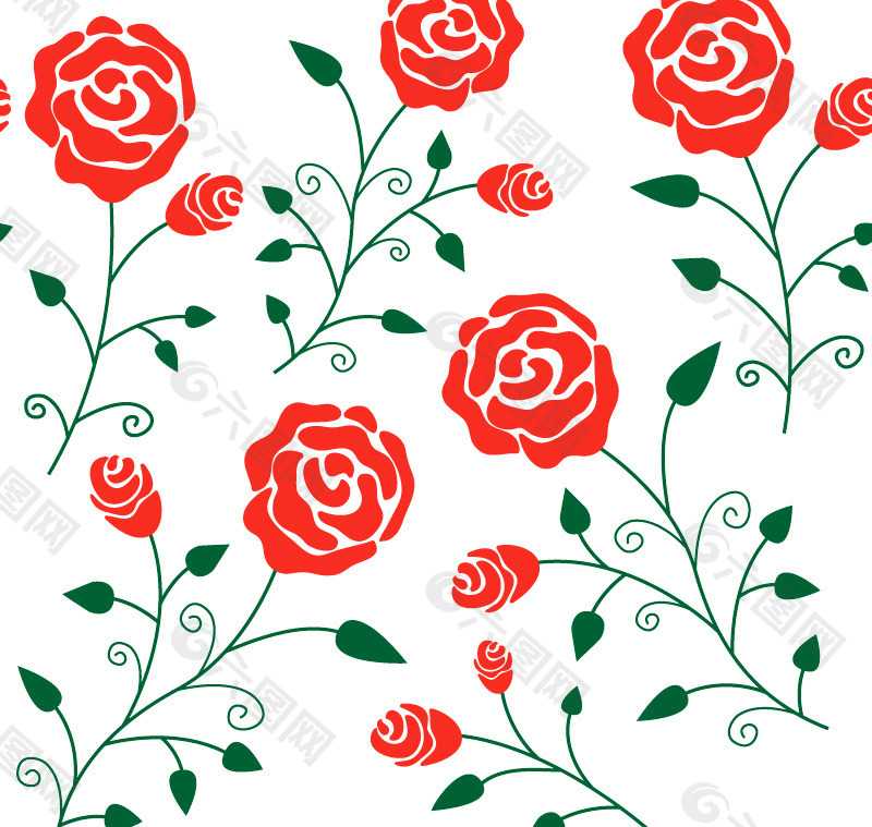 玫瑰花枝无缝背景矢量素材