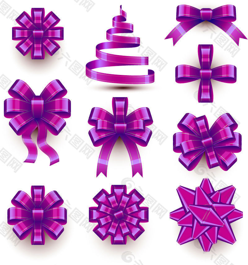 紫色丝带蝴蝶结矢量素材
