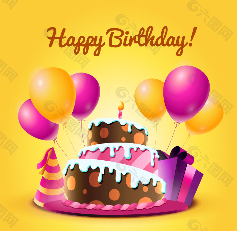 生日蛋糕和气球矢量素材