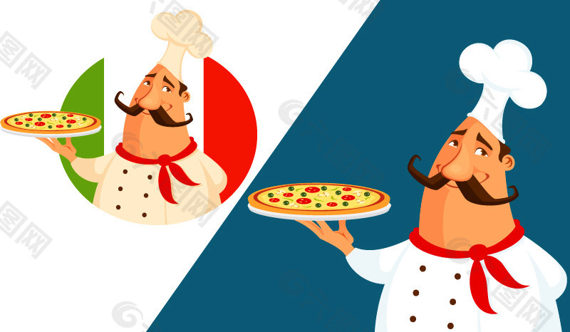 卡通端披萨胖厨师矢量素材