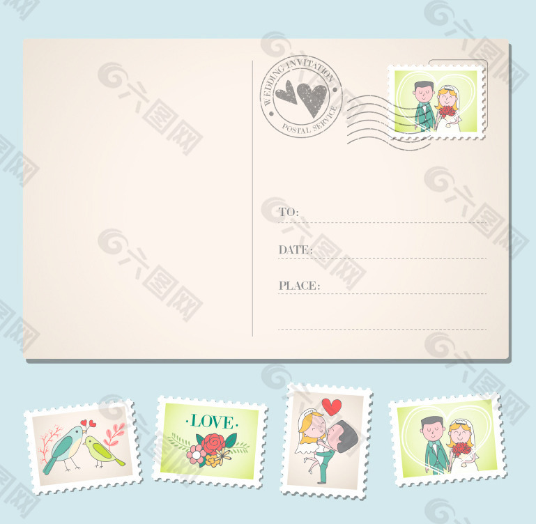 明信片与邮票设计矢量素材