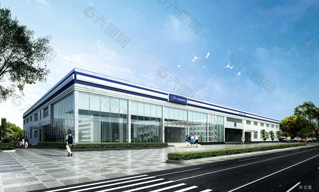 大气的汽车4s店鸟瞰图