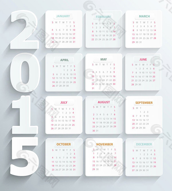 简洁的2015年日历