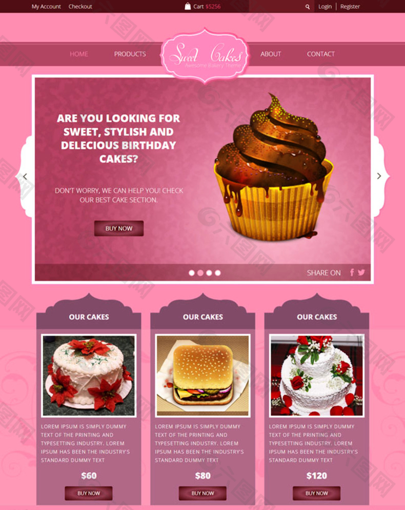 粉色浪漫蛋糕网站模板图片