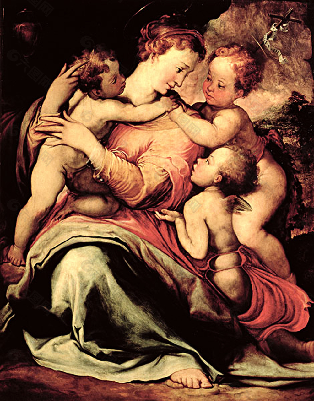 圣母玛丽亚抱三个小孩