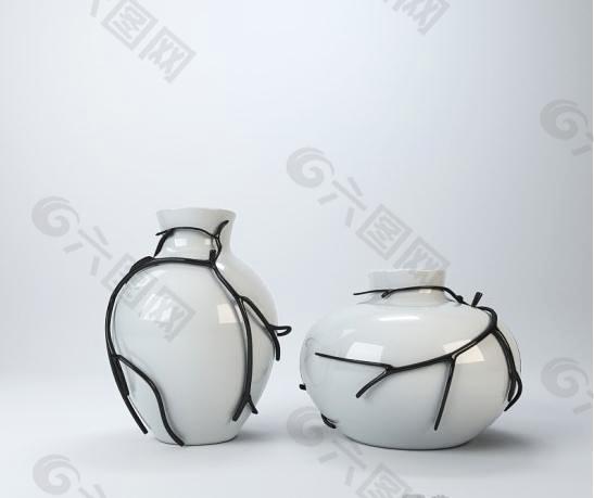 中式铁艺花瓶摆件3d模型