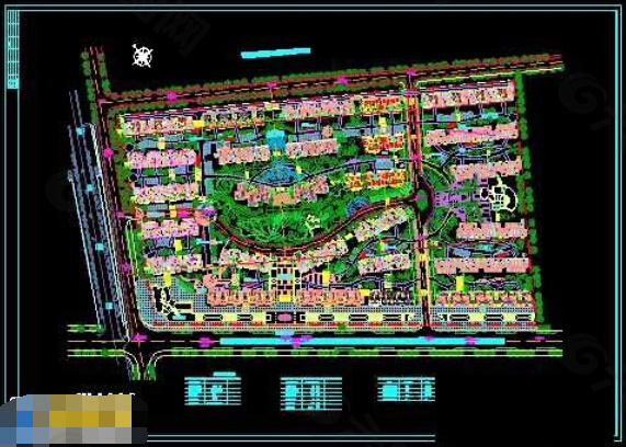 大绿化率住宅小区cad总规划平面图