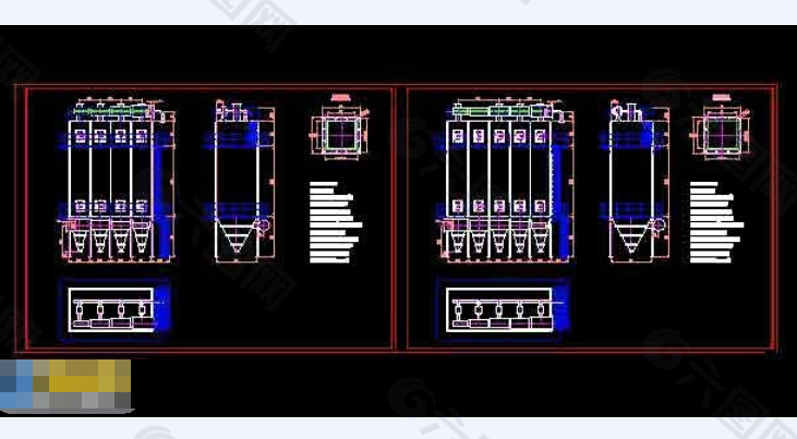 整套反吹风布袋除尘器cad设计施工图纸