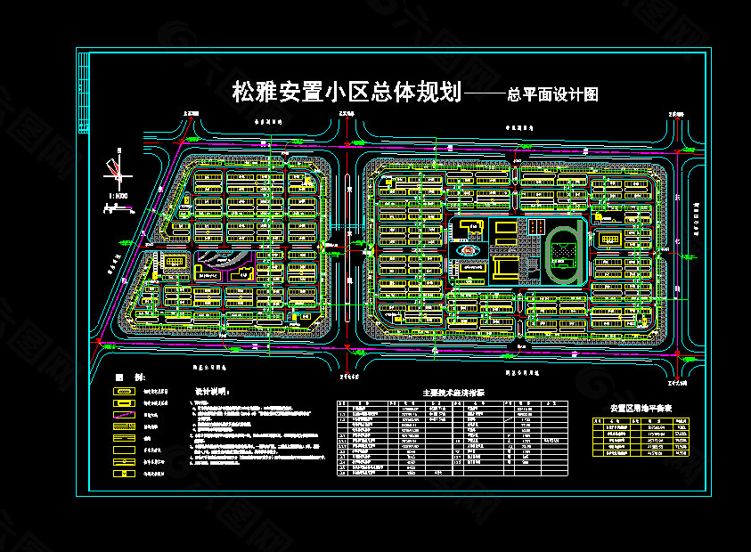 xx安置小区总体规划cad总平面设计图