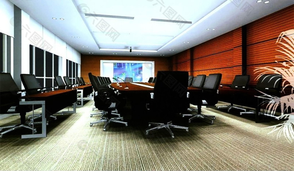 豪华中型会议室装饰效果图3D模板素材