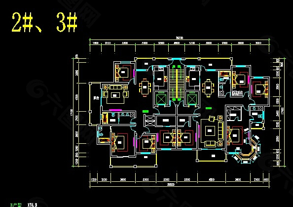 精品两梯两户大户型住宅cad图纸