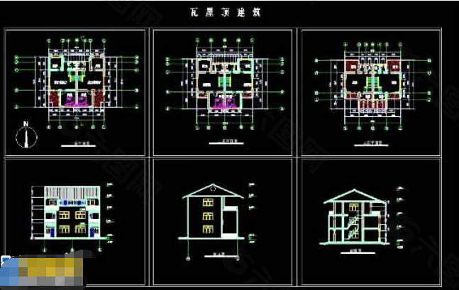 一套小别墅建筑cad详细方案设计图纸