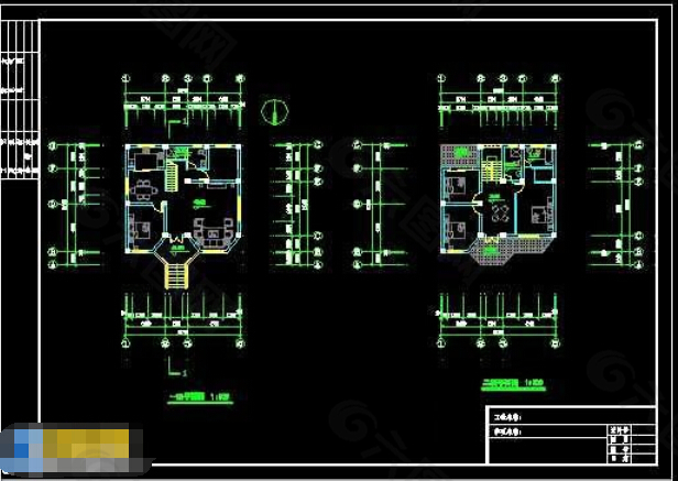 2层小型别墅设计cad方案施工图纸