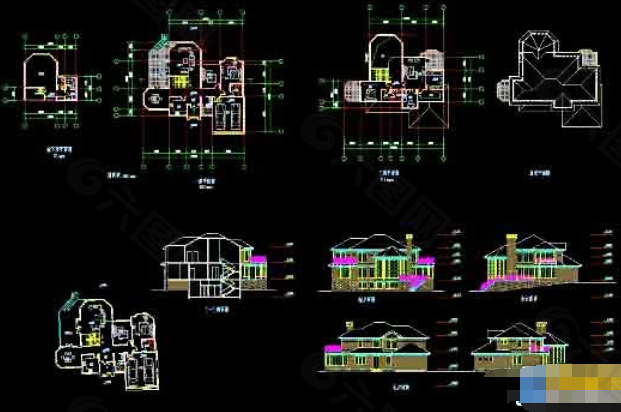 临湖奥克兰别墅cad施工设计图附带效果图