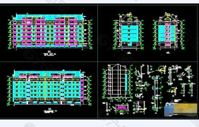 尖顶7层住宅楼建筑设计cad施工图