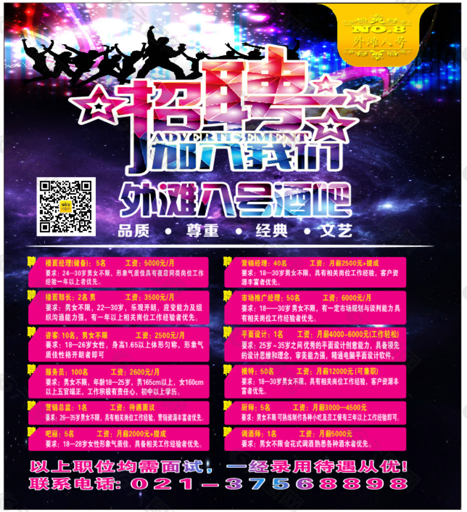 酒吧夜店招聘户外广告图片