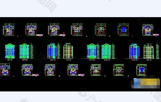 整套小高层户型及立面平面施工图