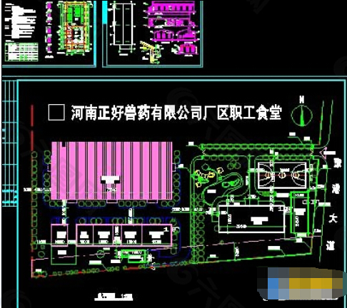 厂区职工食堂建筑cad施工设计图