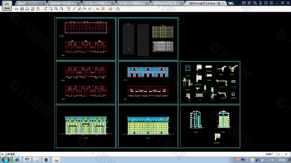 xx七层框架坡屋顶式住宅楼cad施工设