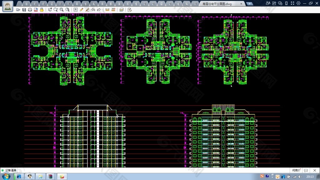 某高层住宅楼cad平立面规划设计图