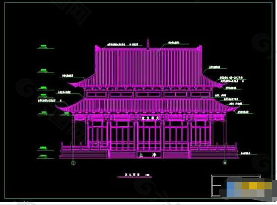 少林寺大雄宝殿正立面cad建筑图纸