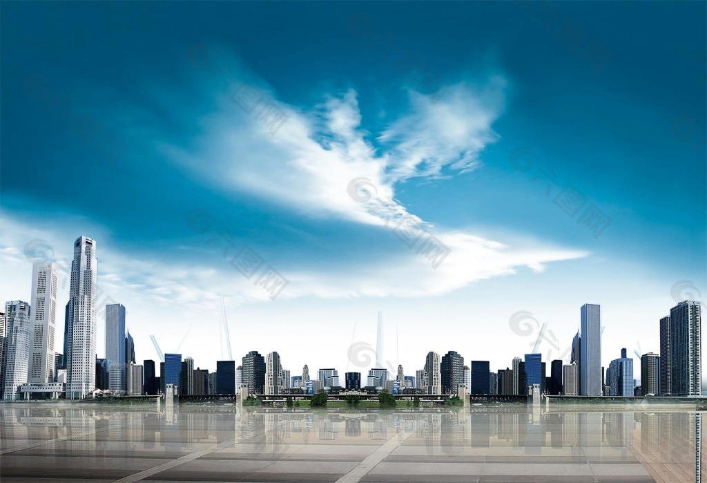 现代都市大全景天空白云时尚简约大气