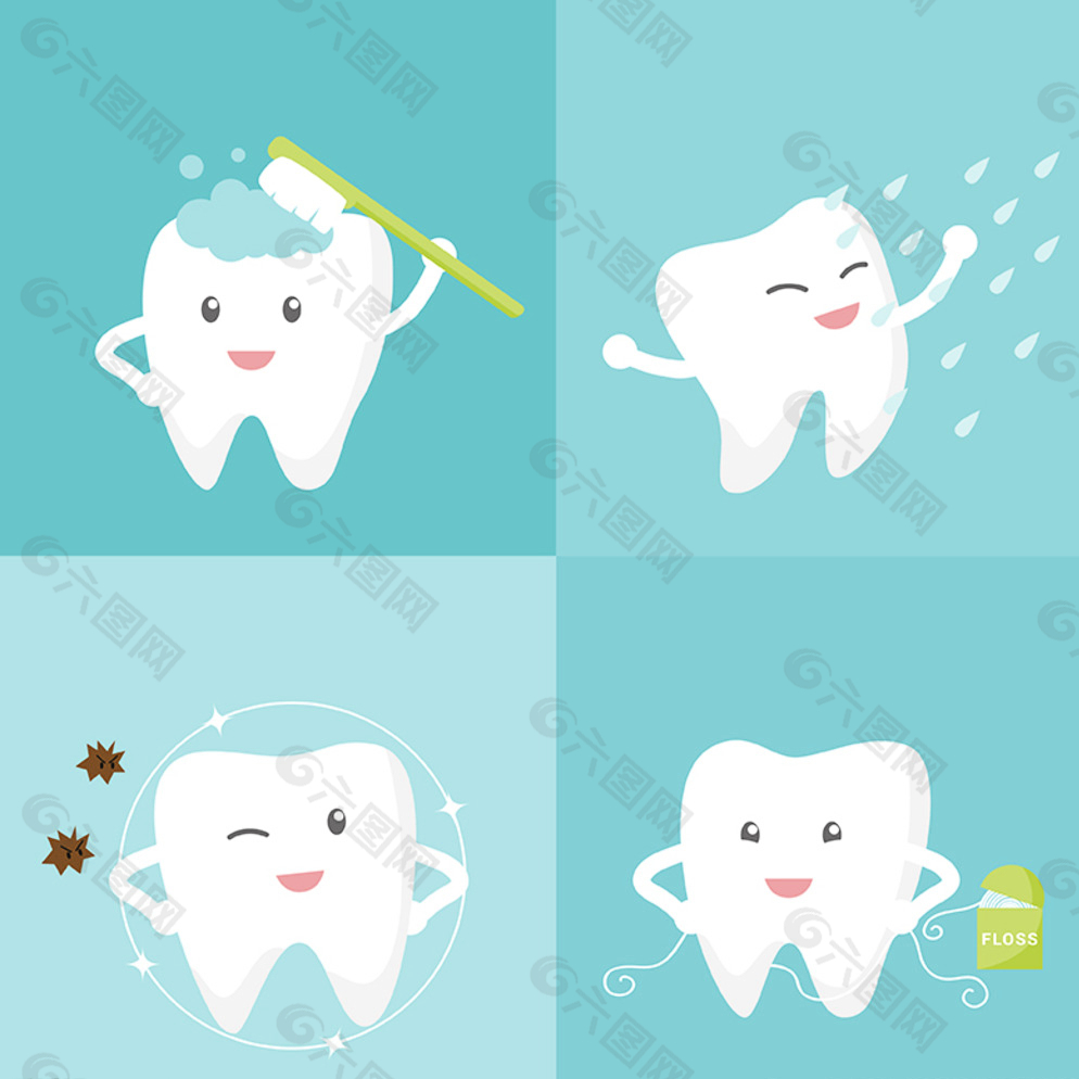 卡通牙齿护理矢量素材图片